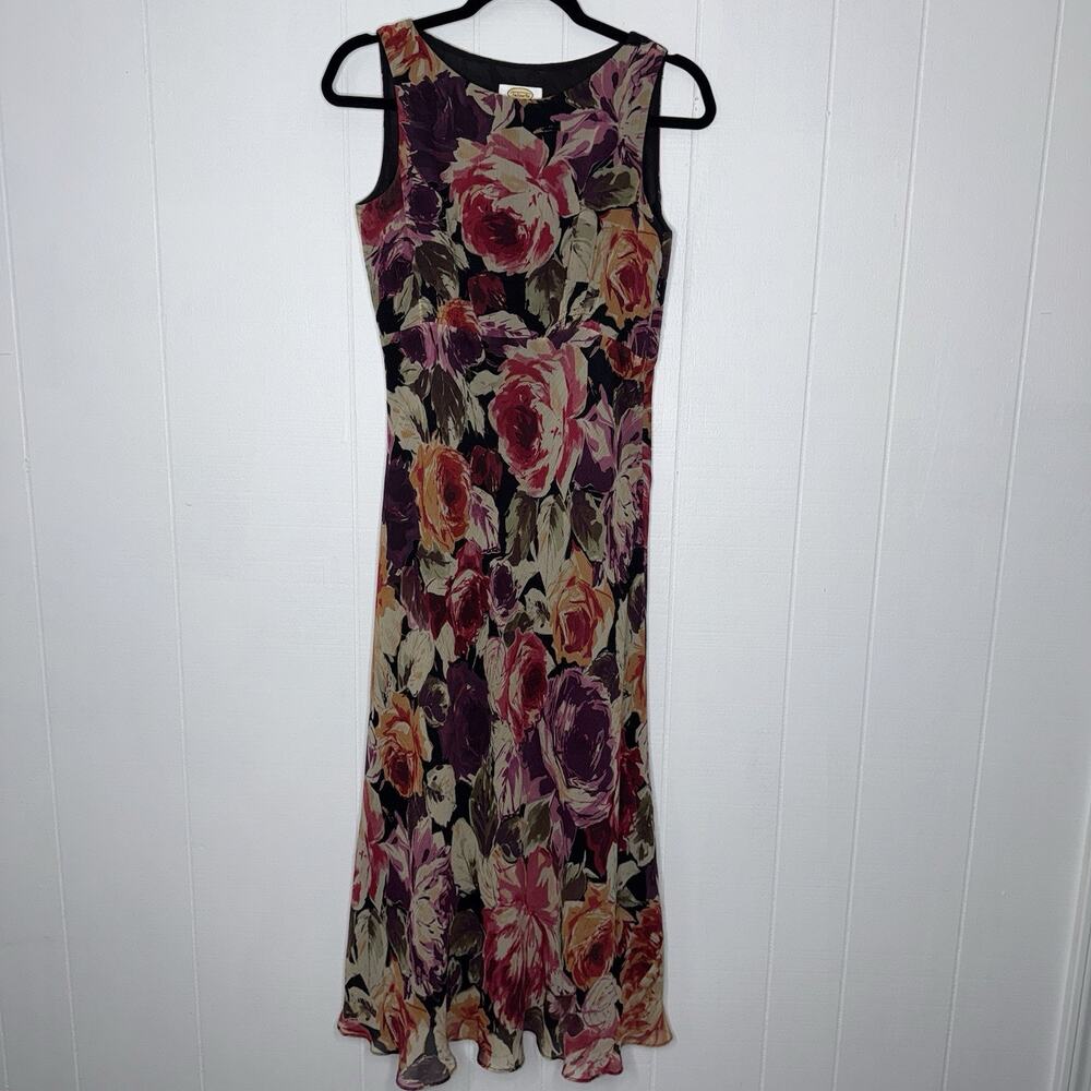 Talbots Vintage Women’s 100% Silk Rose Floral Midi Dress Romantic Size 6P